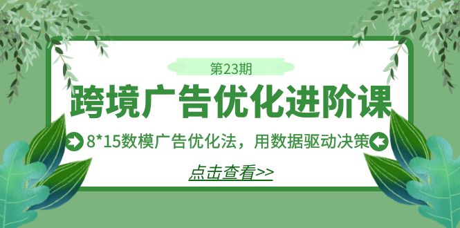 跨境广告·优化进阶课·第23期，8*15数模广告优化法，用数据驱动决策_酷乐网