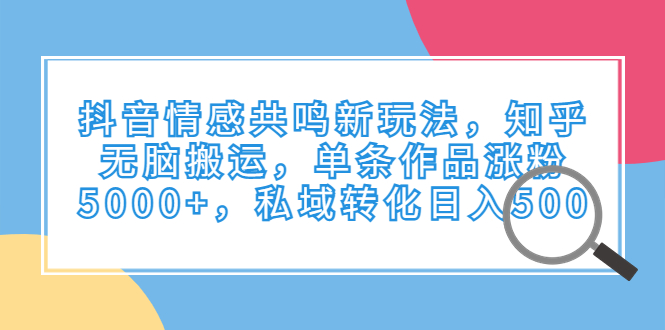 抖音情感共鸣新玩法，知乎无脑搬运，单条作品涨粉5000+，私域转化日入500_酷乐网