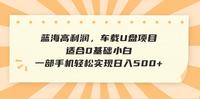 蓝海高利润，车载U盘项目，适合0基础小白，一部手机轻松实现日入500+_酷乐网