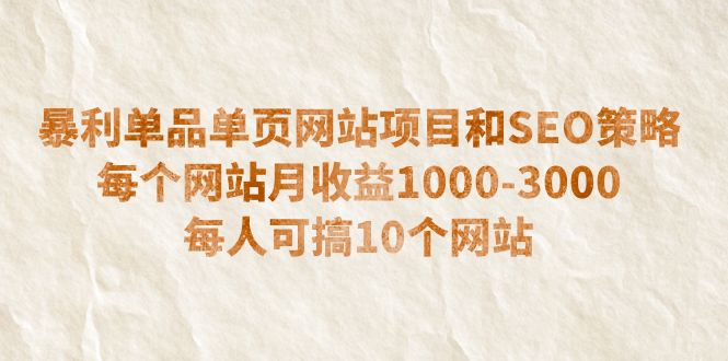 暴利单品单页网站项目和SEO策略  每个网站月收益1000-3000  每人可搞10个_酷乐网