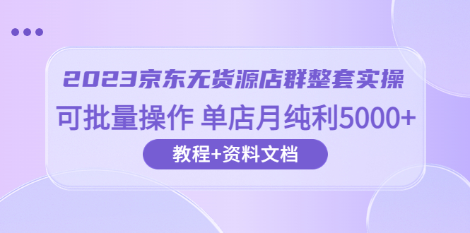 2023京东-无货源店群整套实操 可批量操作 单店月纯利5000+63节课+资料文档_酷乐网