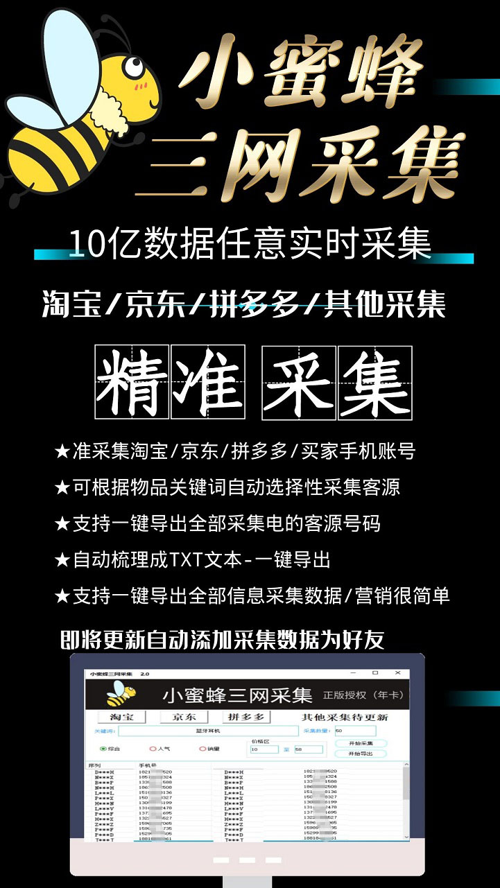 图片[3]_小蜜蜂三网采集，全新采集客源京东拼多多淘宝客户一键导出_酷乐网