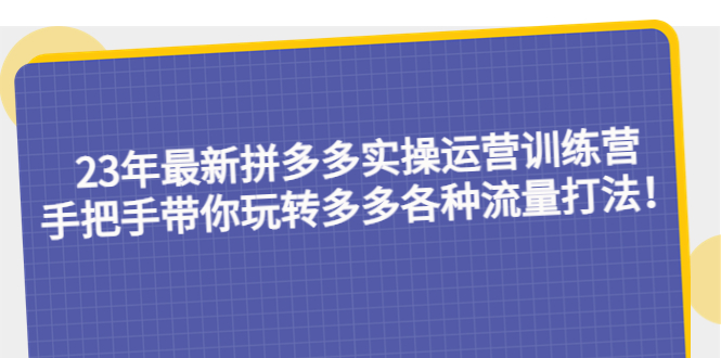 23年最新拼多多实操运营训练营：手把手带你玩转多多各种流量打法！_酷乐网