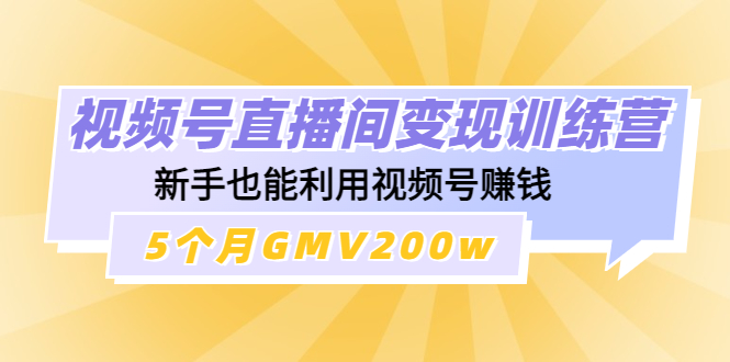 视频号直播间变现训练营：新手也能利用视频号赚钱，5个月GMV200w_酷乐网