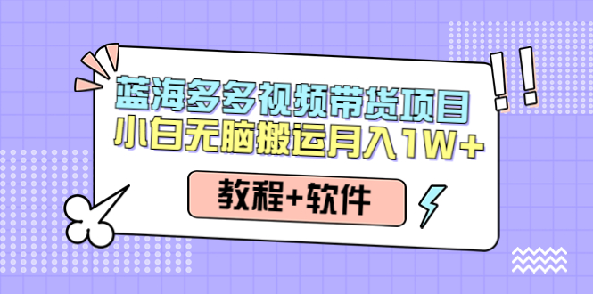 人人都能操作的蓝海多多视频带货项目 小白无脑搬运月入10000+（教程+软件）_酷乐网