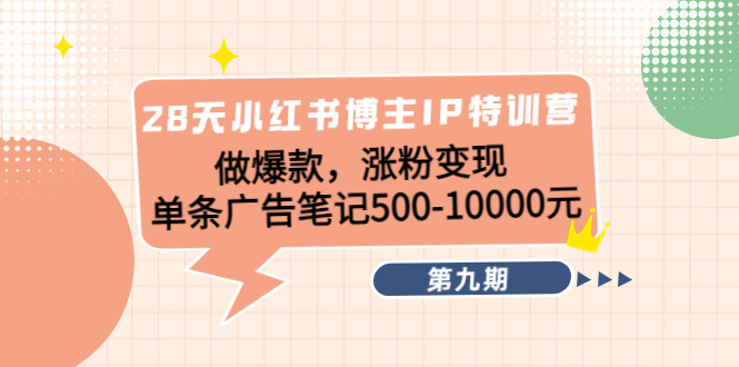 28天小红书博主IP特训营《第9期》做爆款，涨粉变现 单条广告笔记500-10000_酷乐网