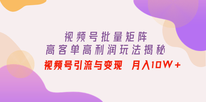 视频号批量矩阵的高客单高利润玩法揭秘： 视频号引流与变现 月入10W+_酷乐网