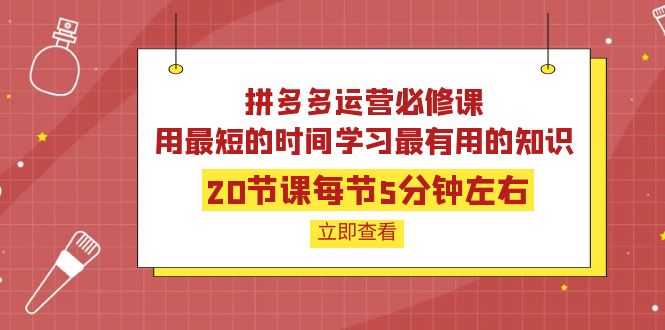 拼多多运营必修课：20节课每节5分钟左右，用最短的时间学习最有用的知识_酷乐网