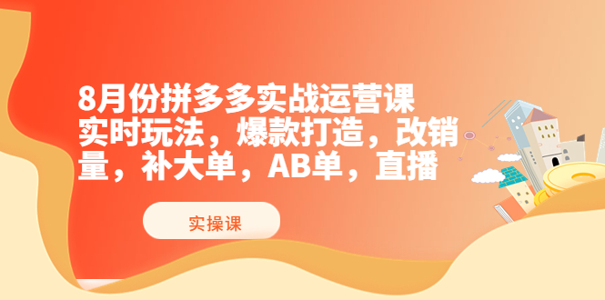 8月份拼多多实战运营课，实时玩法，爆款打造，改销量，补大单，AB单，直播_酷乐网