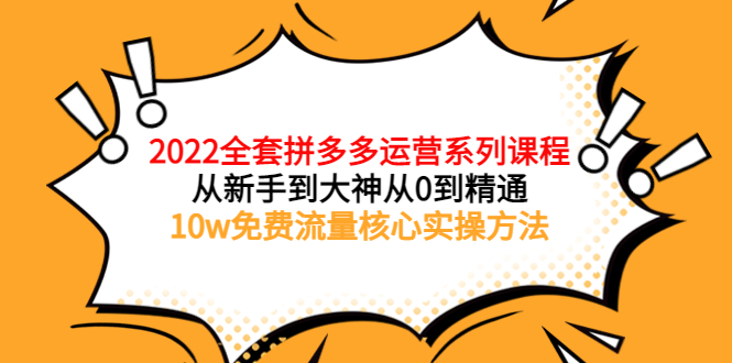 2022全套拼多多运营课程，从新手到大神从0到精通，10w免费流量核心实操方法_酷乐网