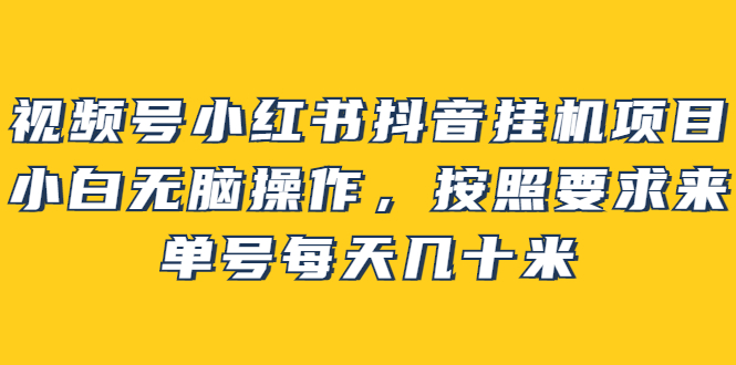 视频号小红书抖音挂机项目，小白无脑操作，按照要求来，单号每天几十米_酷乐网