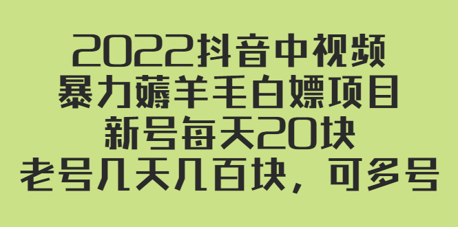 2022抖音中视频暴力薅羊毛白嫖项目：新号每天20块，老号几天几百块，可多号_酷乐网