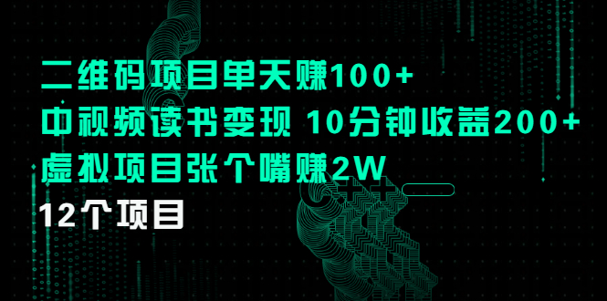 二维码项目单天赚100+中视频读书变现 10分钟收益200+虚拟项目张个嘴赚2W_酷乐网