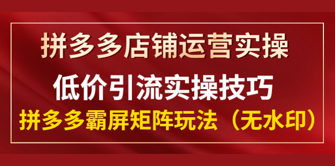 拼多多店铺运营实操，低价引流实操技巧，拼多多霸屏矩阵玩法（无水印）_酷乐网