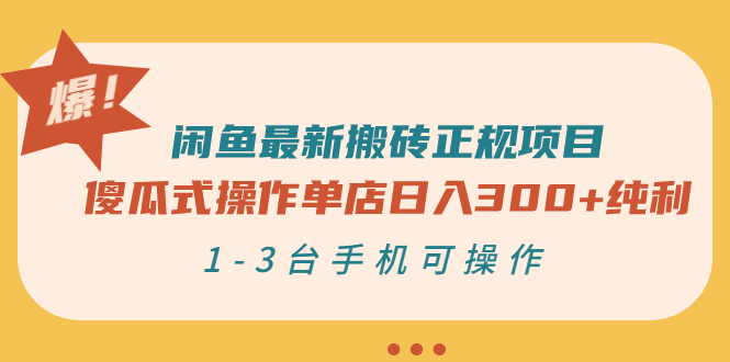 闲鱼最新搬砖正规项目：傻瓜式操作单店日入300+纯利，1-3台手机可操作_酷乐网