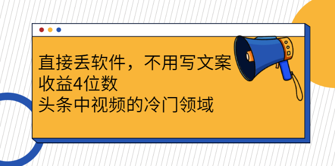 直接丢软件，不用写文案，收益4位数头条中视频的冷门领域_酷乐网