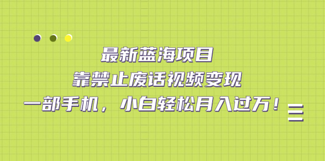 最新蓝海项目，靠禁止废话视频变现，一部手机，小白轻松月入过万！_酷乐网