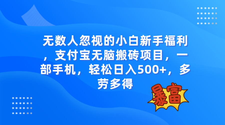 无数人忽视的项目，支付宝无脑搬砖项目，一部手机即可操作，轻松日入500+_酷乐网