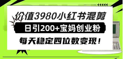 价值3980小红书混剪日引200+宝妈创业粉，每天稳定四位数变现！_酷乐网