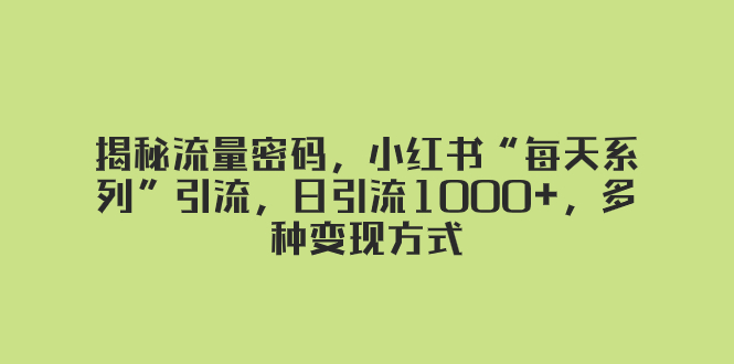 揭秘流量密码，小红书“每天系列”引流，日引流1000+，多种变现方式_酷乐网