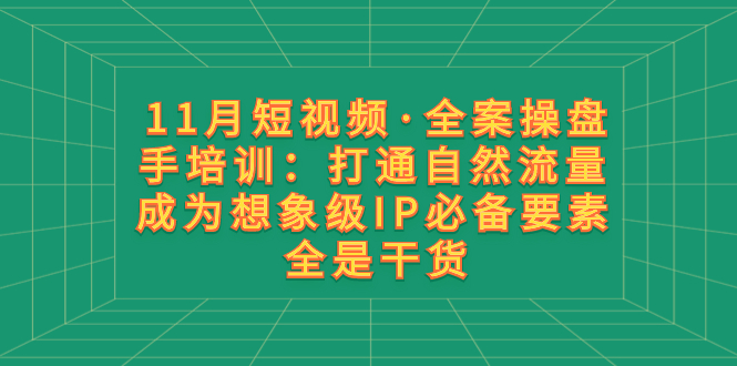 11月短视频·全案操盘手培训：打通自然流量 成为想象级IP必备要素 全是干货_酷乐网