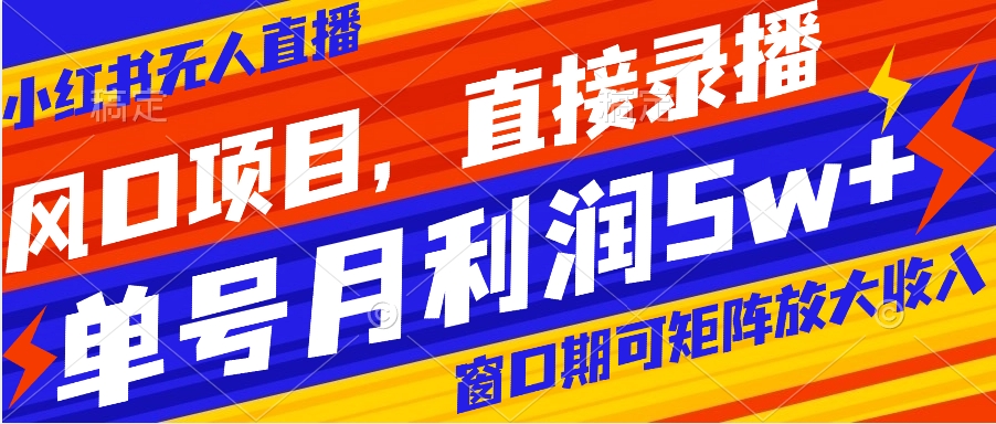 风口项目，小红书无人直播带货，直接录播，可矩阵，月入5w+_酷乐网