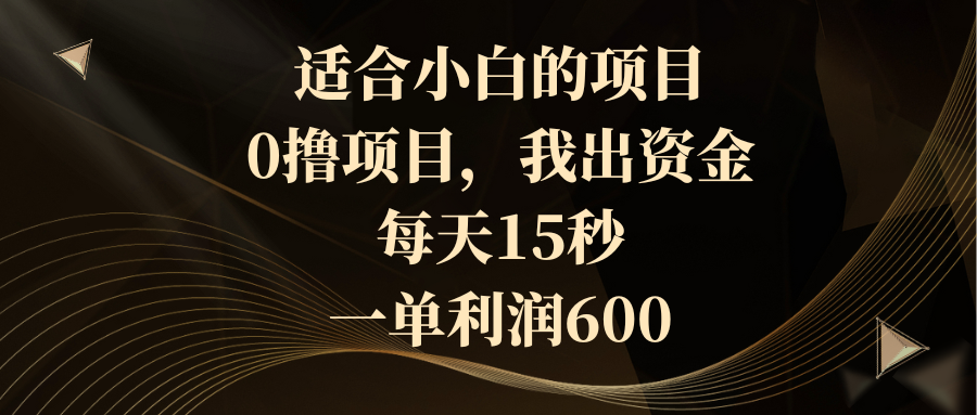 适合小白的项目，0撸项目，我出资金，每天15秒，一单利润600_酷乐网