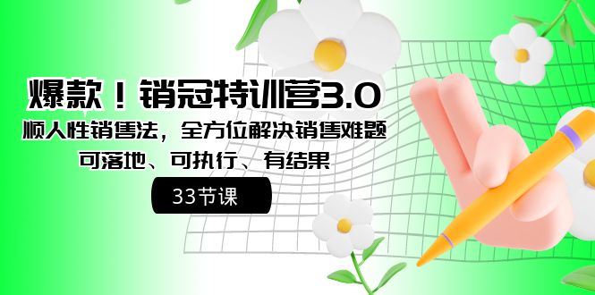 爆款！销冠特训营3.0之顺人性销售法，全方位解决销售难题、可落地、可执…_酷乐网