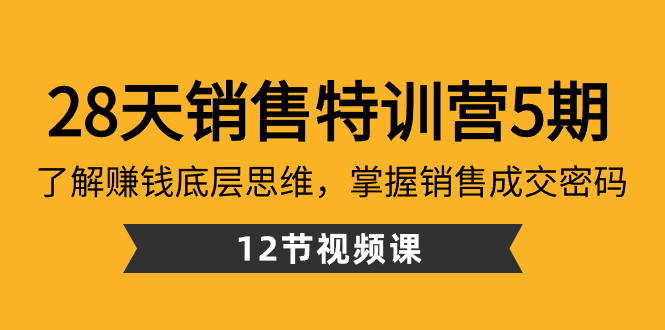 28天·销售特训营5期：了解赚钱底层思维，掌握销售成交密码（12节课）_酷乐网