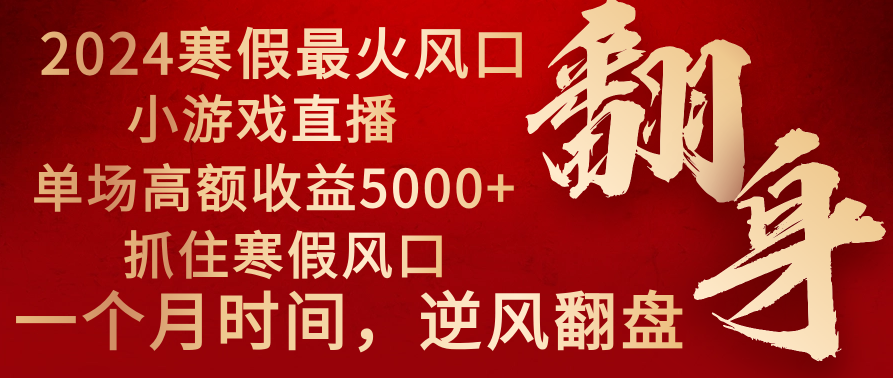 2024年最火寒假风口项目 小游戏直播 单场收益5000+抓住风口 一个月直接提车_酷乐网