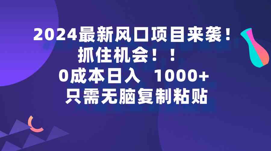 2024最新风口项目来袭，抓住机会，0成本一部手机日入1000+，只需无脑复…_酷乐网