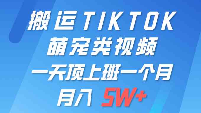 一键搬运TIKTOK萌宠类视频 一部手机即可操作 所有平台均可发布 轻松月入5W+_酷乐网