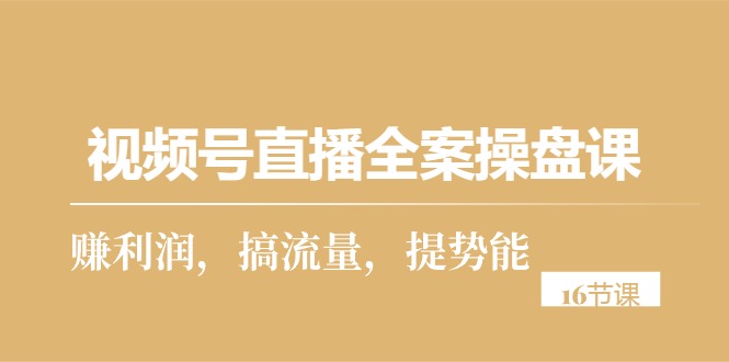 视频号直播全案操盘课，赚利润，搞流量，提势能（16节课）_酷乐网