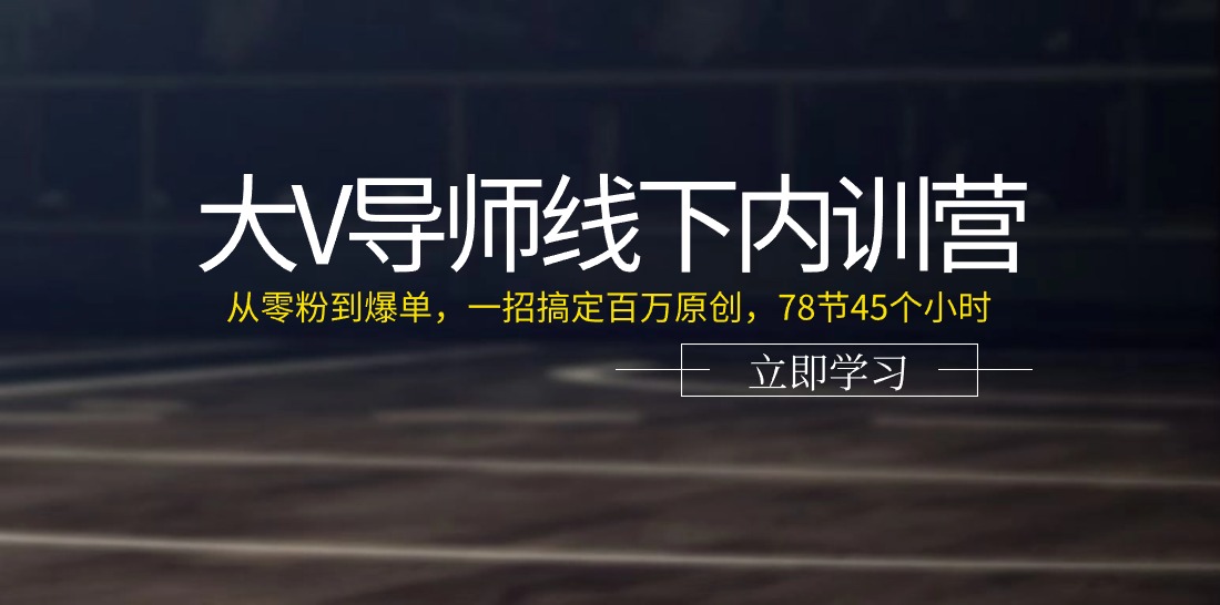 大V导师线下内训营：从零粉到爆单，一招搞定百万原创，78节45个小时_酷乐网