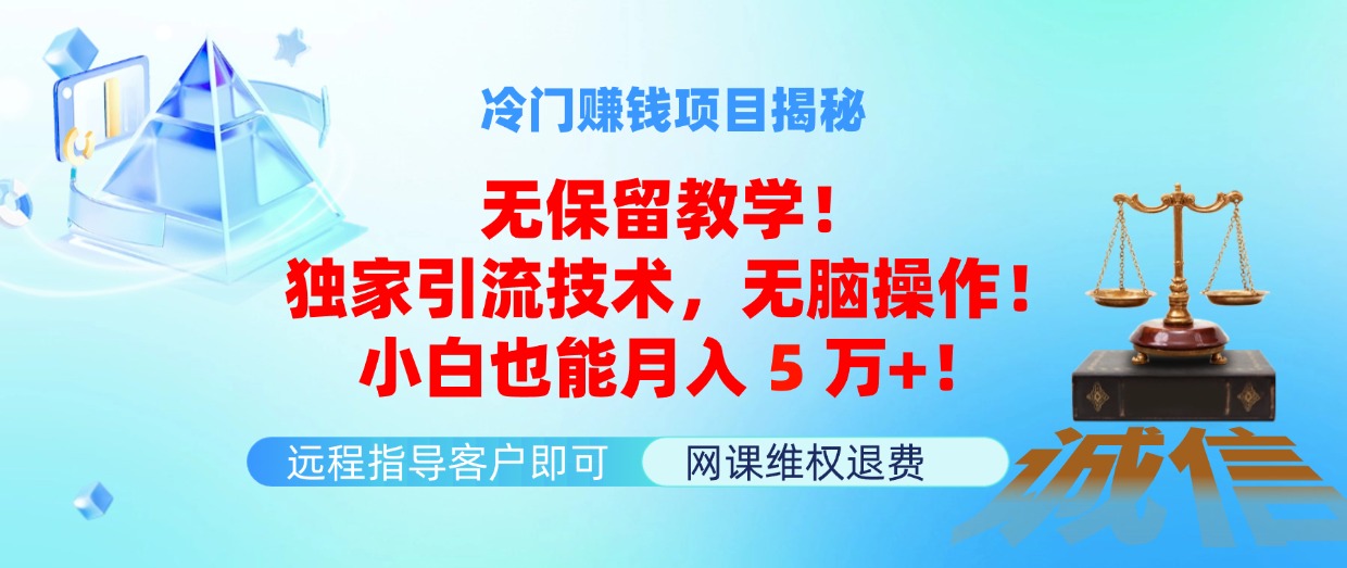 冷门赚钱项目无保留教学！独家引流技术，无脑操作！小白也能月入5万+！_酷乐网