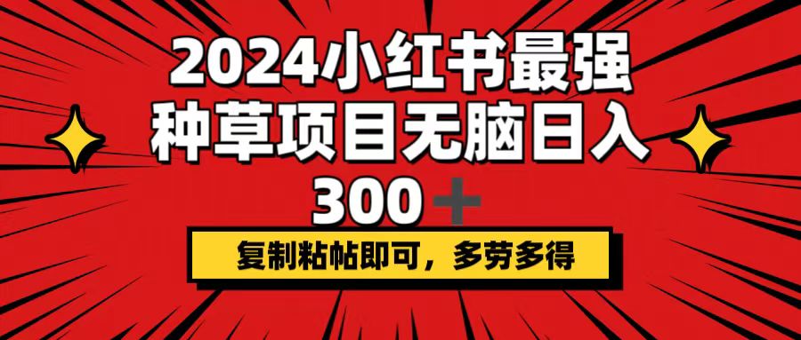 2024小红书最强种草项目，无脑日入300+，复制粘帖即可，多劳多得_酷乐网