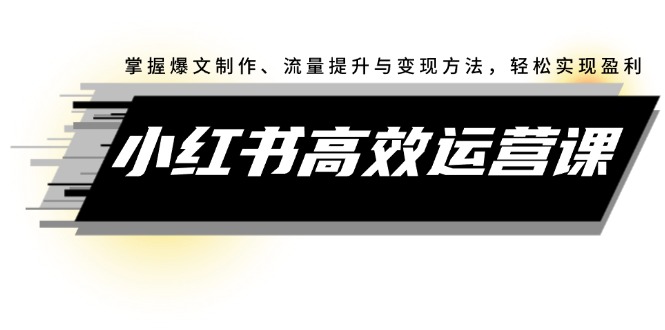 小红书高效运营课：掌握爆文制作、流量提升与变现方法，轻松实现盈利_酷乐网