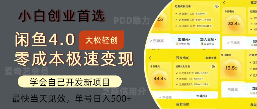 闲鱼0成本极速变现项目，多种变现方式 单号日入500+最新玩法_酷乐网