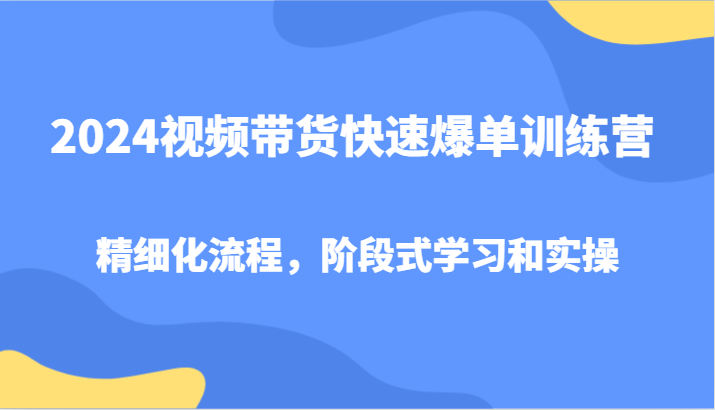 2024视频带货快速爆单训练营，精细化流程，阶段式学习和实操_酷乐网