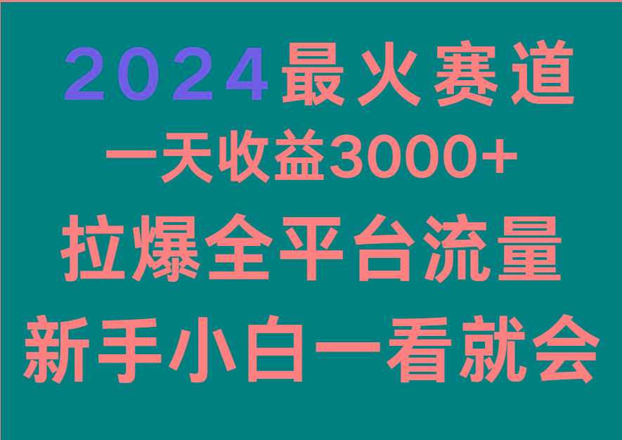 2024最火赛道，一天收一3000+.拉爆全平台流量，新手小白一看就会_酷乐网