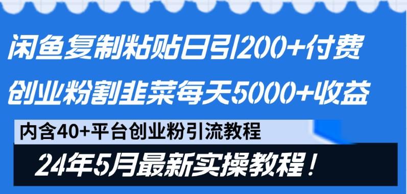 闲鱼复制粘贴日引200+付费创业粉，24年5月最新方法！割韭菜日稳定5000+收益_酷乐网