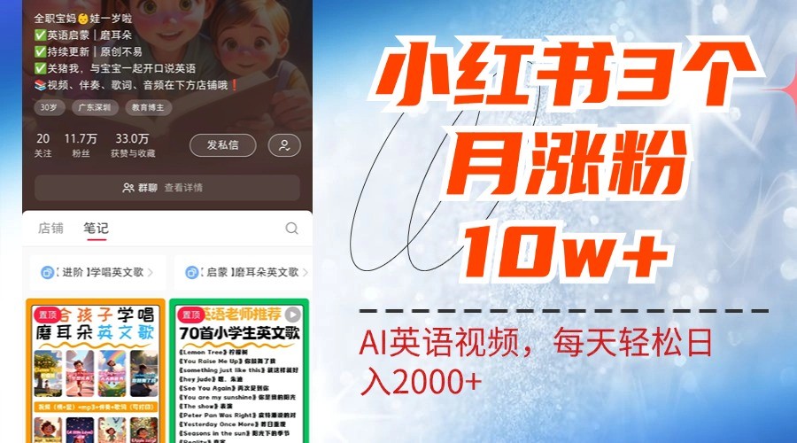 小红书三个月涨粉10W，AI英语视频0成本制作，每天轻松日入2000+_酷乐网