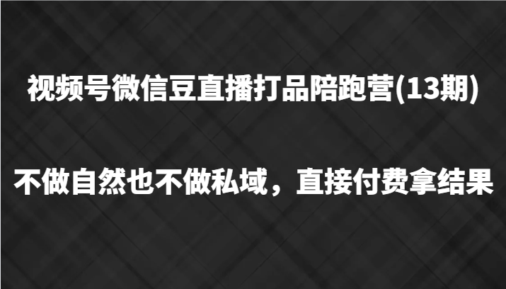 视频号微信豆直播打品陪跑(13期)，不做不自然流不做私域，直接付费拿结果_酷乐网